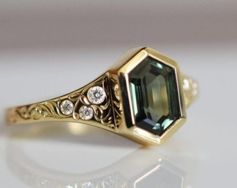 Teal green sapphire,teal sapphire engagement ring,wedding ring,green blue Madagascar sapphire ring / ring for her / 925 sterling silver ring