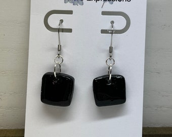 Black Shimmer Square  Dangle Earrings