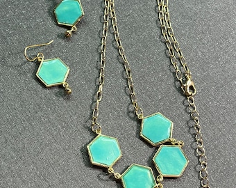 Gold- Turquoise Hexagonal Charm Set
