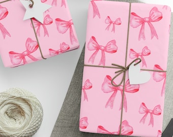 Pink Bow Wrapping Paper Roll, Pink Christmas Gift Wrap, Girly Spring Easter Wrapping Paper, Unique Gift Wrap, Pretty Bow Birthday Girl Paper