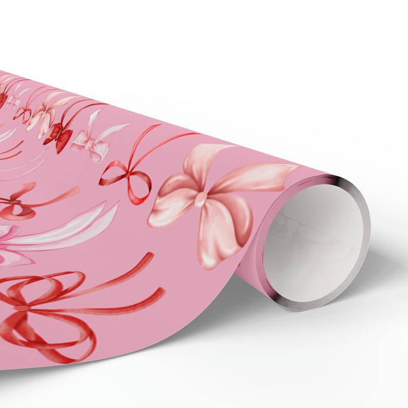 Pink and Red Bow Wrapping Paper Roll, Girly Wrapping Paper, Pink