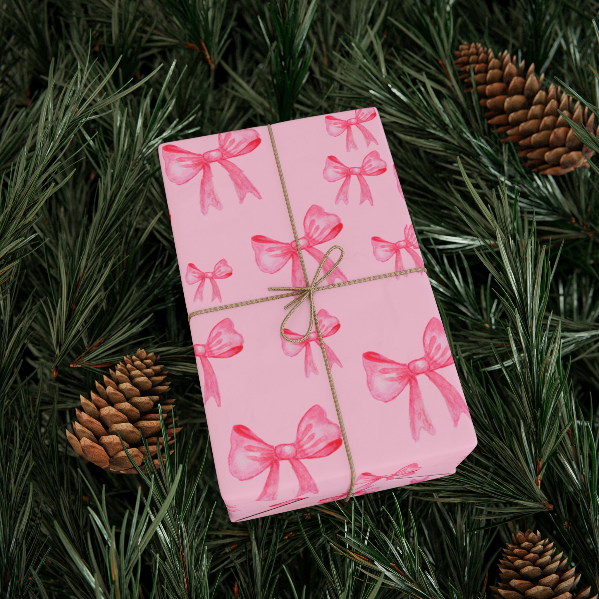 Pink Bow Wrapping Paper Roll, Pink Christmas Gift Wrap, Girly Spring ...
