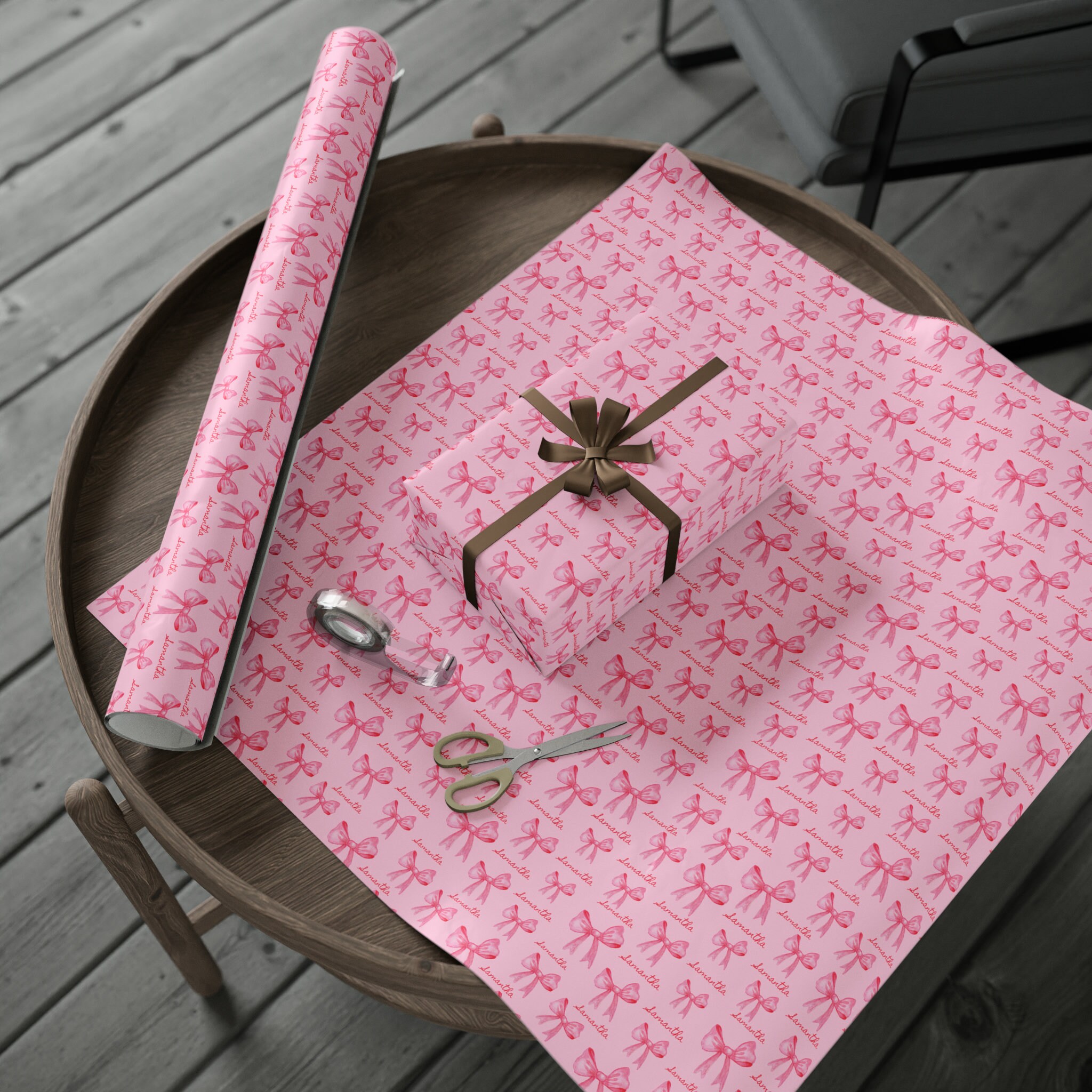 Personalized Girly Pink Wrapping Paper Roll Pink Bow Wrapping Etsy