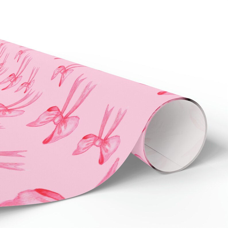 Pink Bow Wrapping Paper Roll, Pink Christmas Gift Wrap, Girly Spring ...