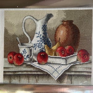 Still life of fruits in cross stitch