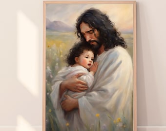 Jesus Holding Baby Girl  Wall Art |Jesus with Child |  Jesus Portrait Wall Art | Jesus Nursery Art| Digital Download | Christian Home Decor
