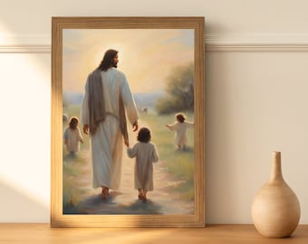 Jesus with Children Wall Art | I Am Always With You |  Jesus Portrait Wall Art | Jesus Nursery Art| Digital Download | Christian Home Decor