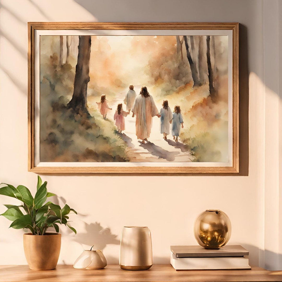 Jesus Christ Walking With Children | Landscape Christian Wall Art ...