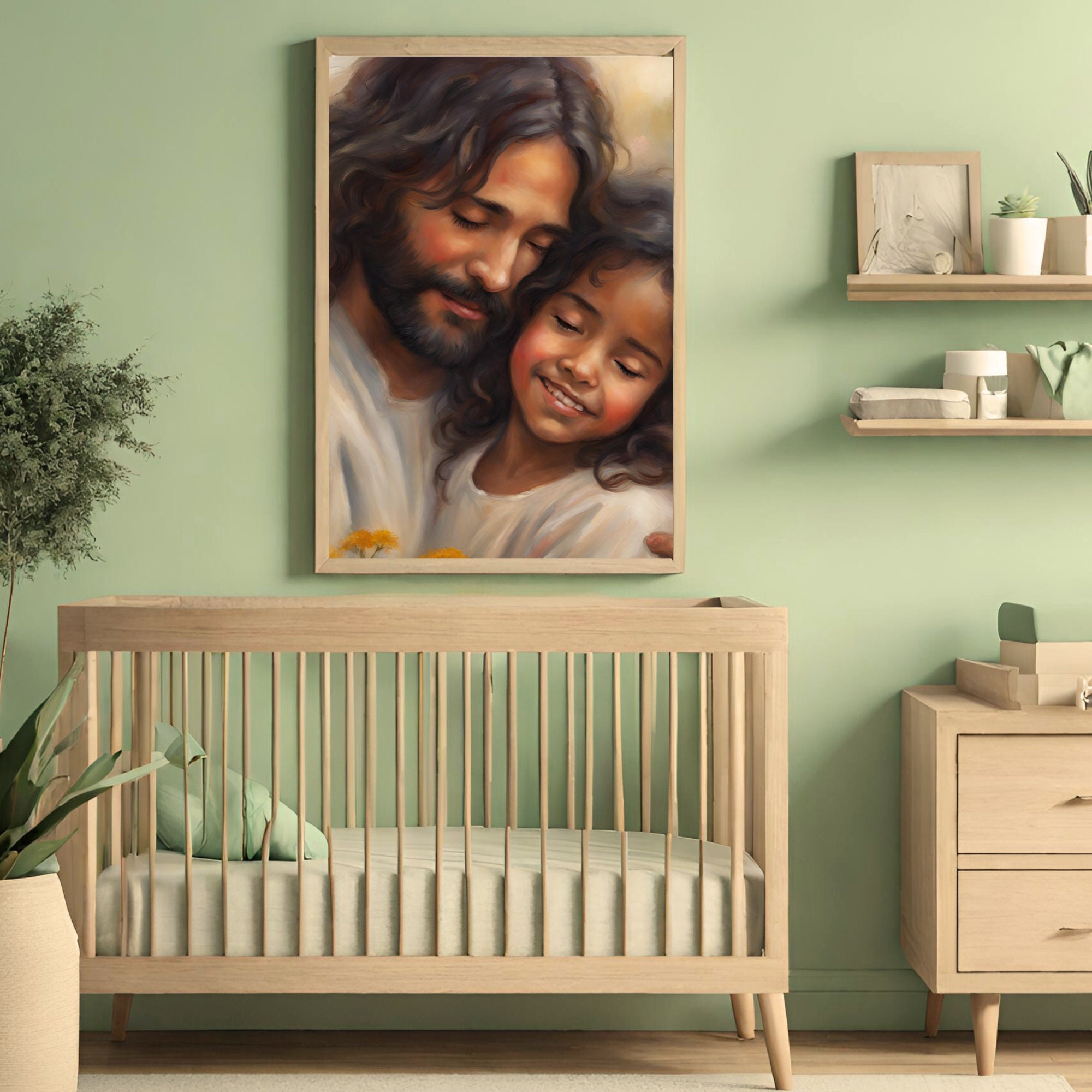 Jesús abraza a una niña, arte de pared / Jesús ama / Arte cristiano ...