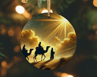 Ceramic Ornament, Wise Men Follow Star, Christmas Décor Gift, Holiday Tree Decoration, Nativity Scene Ornament, Star of Bethlehem Keepsake