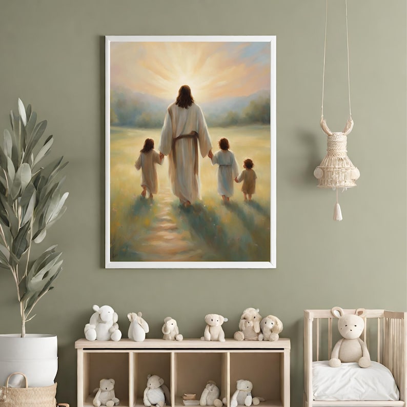 Jesus Walking With Children Wall Art | Jesus and Three Children | Jesus ...