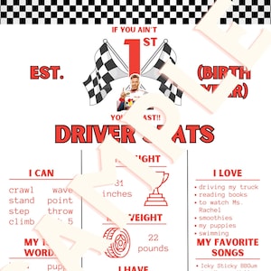 Talladega Nights/Racing Birthday Party "Driver Stats" Sign