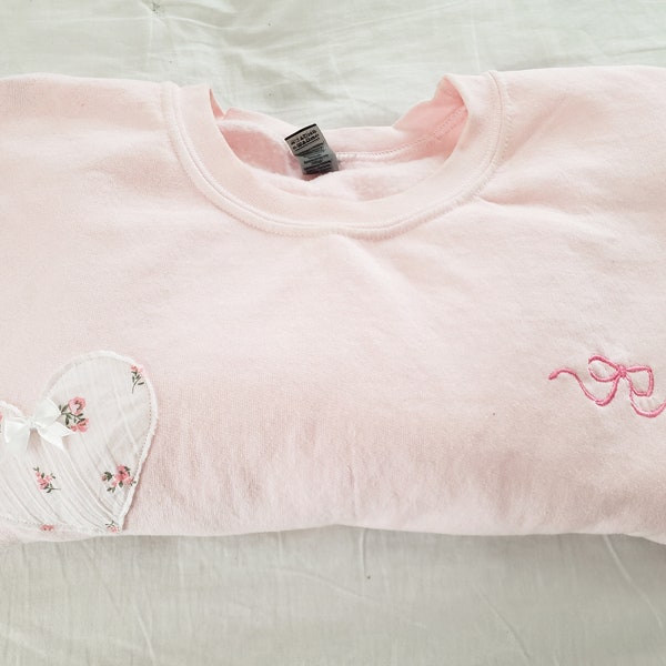 Coquette heart and bow crewneck