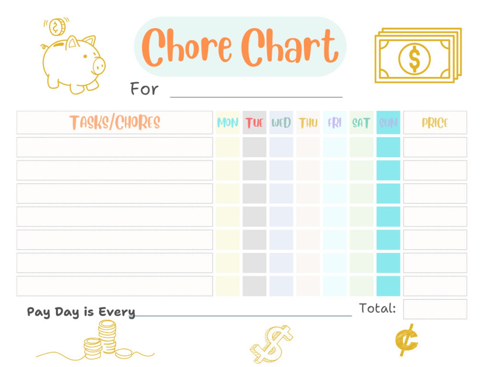 Kids Chore Chart | Printable Chore Chart | Kids Chore Tracker | Chore ...