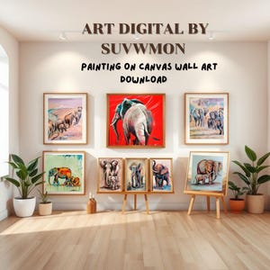 Pintura de elefante, arte digital para parede, download, decoração moderna para casa, decoração de berçário Boho Safari, artista local, pintura acrílica original
