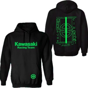 Kawasaki Hoodie with a Unique Japan-Style Design | Motorcycle Racing Streetwear | Unique Hooded Sweatshirt Perfect for a Spring/Summer Ride