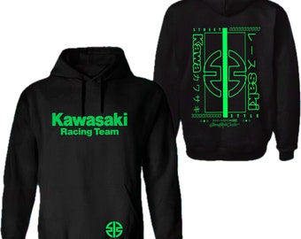 Kawasaki Hoodie with a Unique Japan-Style Design | Motorcycle Racing Streetwear | Unique Hooded Sweatshirt Perfect for a Spring/Summer Ride