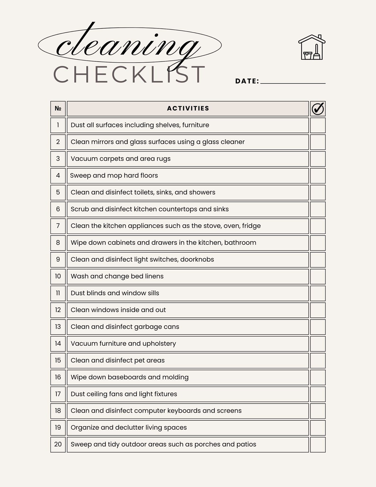 Minimal Cleaning Checklist Template - Etsy
