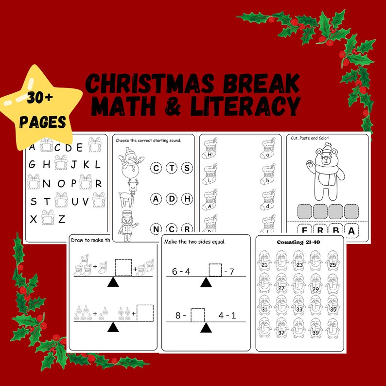 Puede incluir: Hojas de trabajo imprimibles en blanco y negro para ni&ntilde;os con temas navide&ntilde;os. Las hojas de trabajo incluyen actividades como la coincidencia de letras, el conteo y la resoluci&oacute;n de ecuaciones matem&aacute;ticas. Las hojas de trabajo est&aacute;n dise&ntilde;adas para que los ni&ntilde;os practiquen sus habilidades de lectoescritura y matem&aacute;ticas.