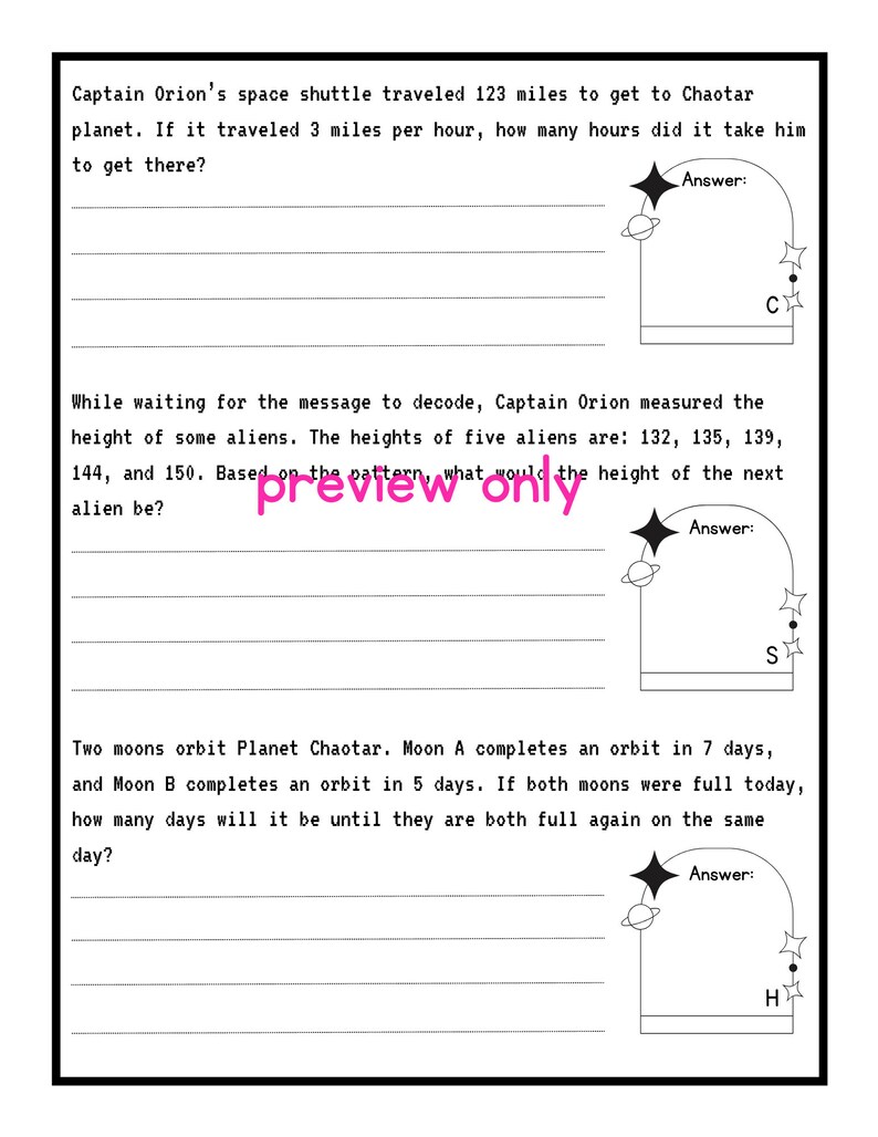Moon Number Pattern Math Answer Math Adventure Worksheet for Grade 4 Students | Space Themed Math ...