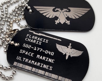Custom Engraved Grimdark Trooper Dog Tags | Personalized Metal ID Tags | Sci-Fi Military Cosplay Prop, Collector Gift