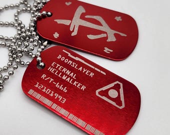 Custom Engraved Demon Hunter Dog Tags | Personalized Metal ID Tags | Sci-Fi Slayer Cosplay Prop, Collector Gift