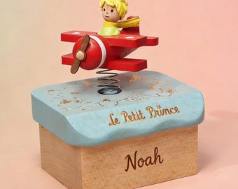 Personalisierte kleine Prinz-Spieluhr - fliegendes Flugzeug-Spieluhr aus Holz, Geschenk für Babyparty, Geburtstagsgeschenk