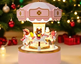 Personalisierte Karussell Spieluhr mit Lichtern - 6 Melodien - Baby Spielzeug - Personalisiert - Baby Mädchen Geburtstagsgeschenke für Kinder - Weihnachtsgeschenk - Kinderzimmer Dekor