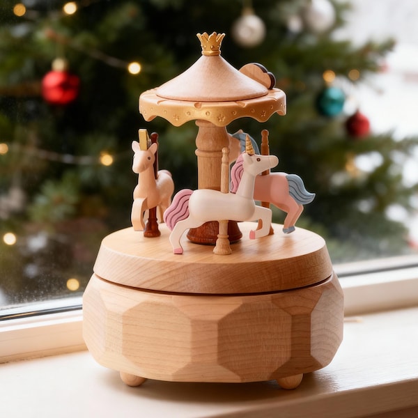 Caja de música personalizada con unicornio y carrusel, nombre grabado, regalo de cumpleaños para niña mágica, recuerdo para niño, regalo de bautismo, regalo de San Valentín.