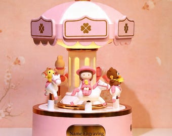 Personalized Carousel Music Box with Lights, 6 Melodies, Custom Name Engraving, Baby Girl Gift, Newborn Keepsake, Baby Shower, Birthday Gift