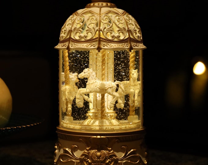 Luxury Carousel Snow Globe Music Box | Rotating Merry-Go-Round | Baptism gift | Valentine’s Day Gift | Newborn Babyshower Birthday Keepsake