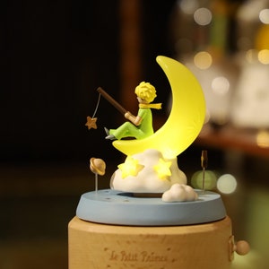 Personalized Little Prince Moon & Stars Music Box | Engraved Name Baptism | Christmas Glow Gift |  ift for Newborn Baby | Father&#39;s Day Gift