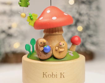 Mushroom House Music Box - Wooden Personalized Music Box - Four Leaf Clover - Perfect for Kids’ Room Decor and Gifts-Christmas Gift