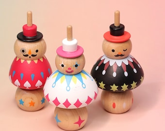 Circus Clown Spinning Top/Wood Tops/Wood Toy/Party Favor Toy/Old Time Toy/PastTime Toy/Educational Toy/Wooden Toy/ Hand Spin Top/Christmas