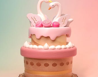 Swan Lake Wedding Music Box, Romantic Wooden Anniversary Gift for Couple, Rotating Swan Cake Music Box / Wooderful Life Music box