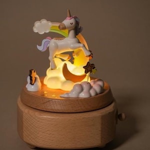Unicorn Rainbow Music Box with Glowing Clouds LED/Girl Birthday Gifts/Light Horse Gift/Christmas Gift Keepsake/Engraved Name