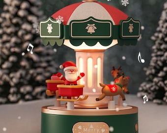 Personalized Light-Up Christmas Carousel Music Box | Rotating Merry-Go-Round | 6 Songs | LED Light | Holiday Gift Decor