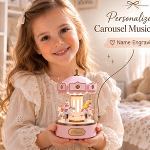 Personalized Carousel Music Box • LED Light • Custom Name Engraved • Baby Girl Gift • Baby Shower Gift • Nursery Decor • Baptism Gift