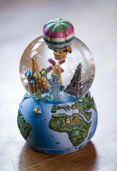 Hot Air Balloon Snow Globe Music Box- Around the World in 80 Days