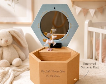 Personalized Carousel Unicorn Jewelry Music Box  – Newborns Babygirl  Keepsake - Tooth Fairy Box