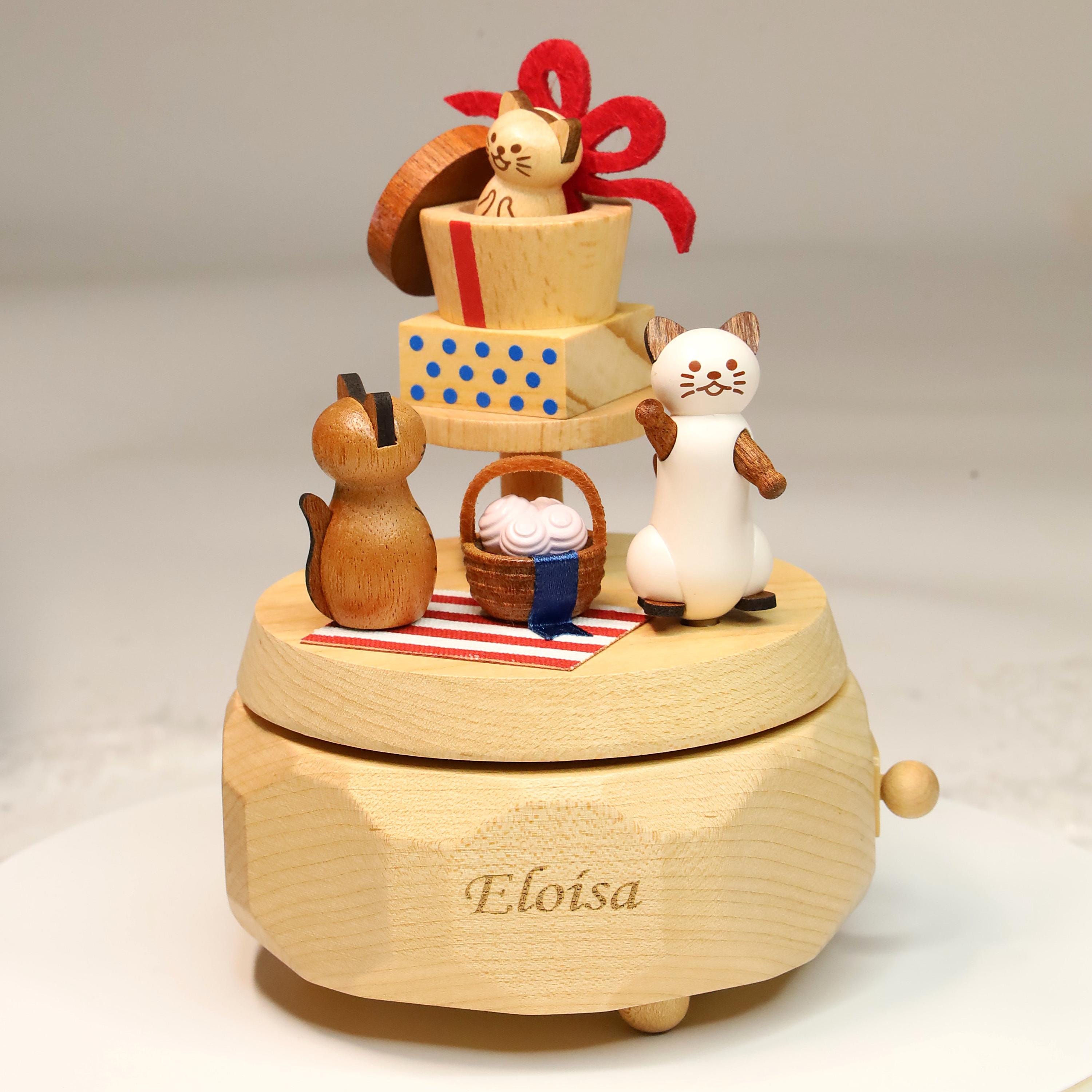 Cat Gift Wooden Music Box With Custom Name Engraving | Birthday