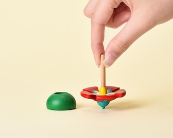 Flower Spinning Top/Wood Tops/Wood Toy/Party Favor Toy/Old Time Toy/PastTime Toy/Educational Toy/Wooden Toy/ Hand Spin Top
