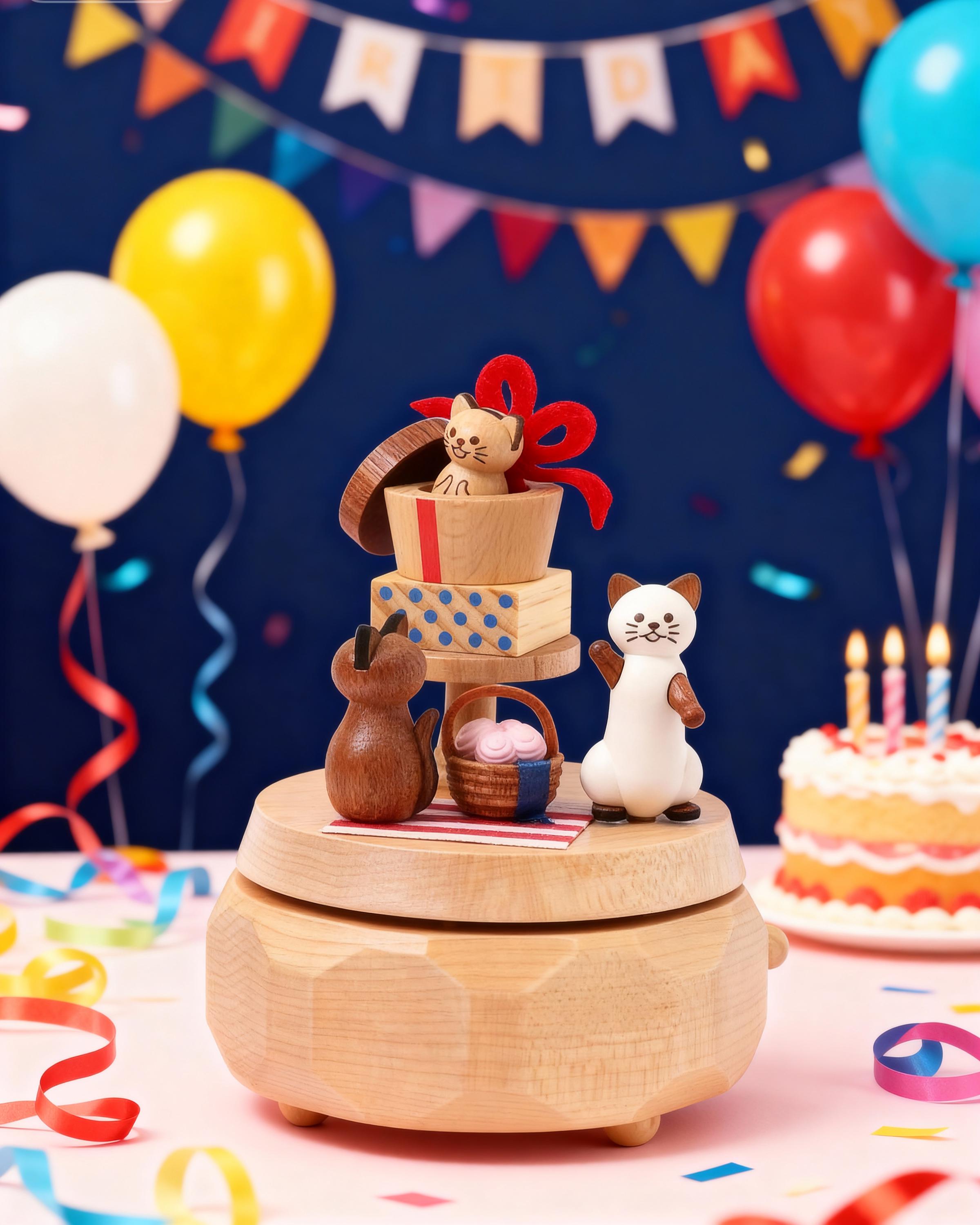 猫ギフト木製オルゴール（名前彫刻付き）｜誕生日プレゼント