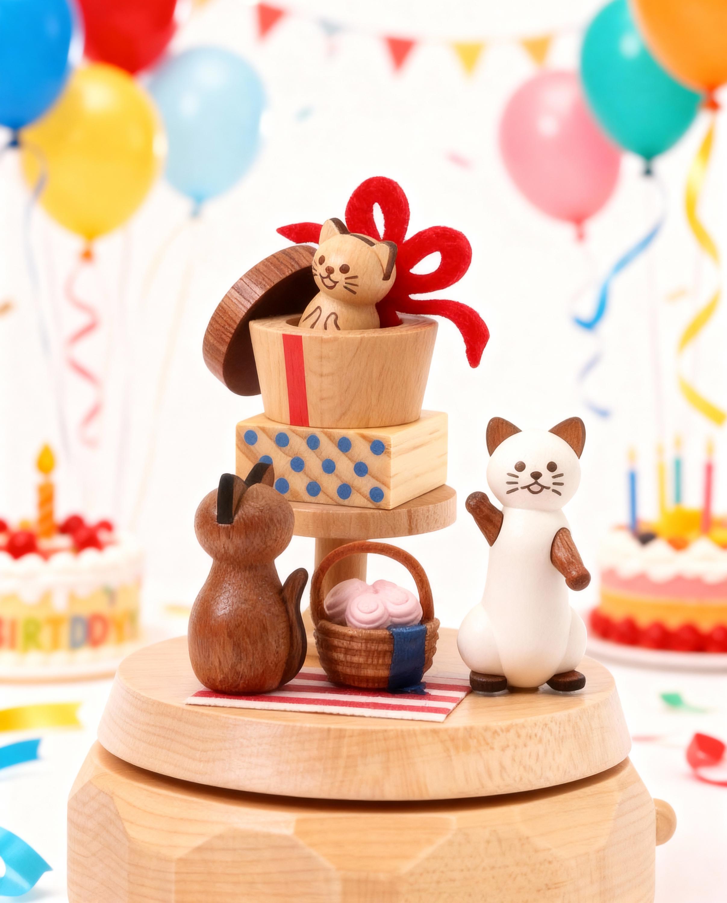 猫ギフト木製オルゴール（名前彫刻付き）｜誕生日プレゼント