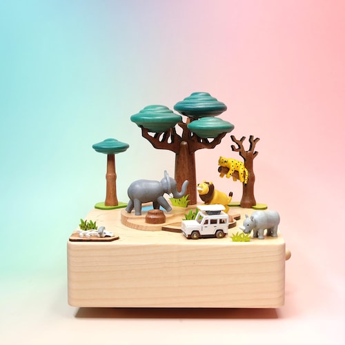 Boîte à musique safari africain - Cadeau gravé personnalisé - Cadeau pour la fête des pères - Cadeau de voyage