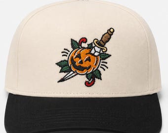 Embroidered American Traditional Pumpkin Unisex, Halloween, 5-Panel, One Size Fits Most, Snapback Cap