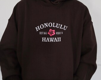 Embroidered Honolulu Hawaii Hoodie, Maui Wowie Design, Unisex Fit