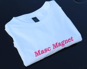 Embroidered Masc Magnet, Short Sleeve, Petite fit, Unisex, Long Crop Top