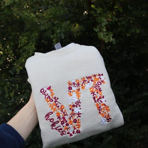 Embroidered "VT Floral College" Hoodie or Crew Neck, Long Sleeve, Classic fit, Unisex, Adult