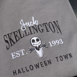 Embroidered &#39;Jack Skellington Halloween Town&#39; Hoodie or Crew Neck, Long Sleeve, Classic fit, Unisex, Adult
